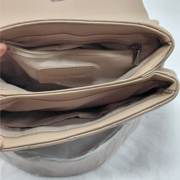 Gilda Paris Mini Quilted Messenger Bag Crossbody Shoulder Bag Taupe Party - Picture 9 of 11